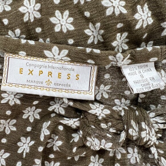 Vintage 90s Express Brown Floral Boho Beachy Cottage Wrap Maxi Skirt / Small - Picture 7 of 7